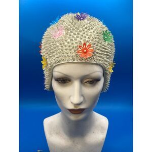 Capella Vintage Floral Spiky one size 1960's latex swim cap 4004 made in Spain